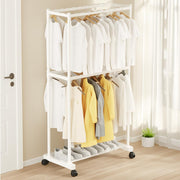 Lukzer Double-Pole Metal Multipurpose Clothes Organizer with Wheels (CGS-004/White)