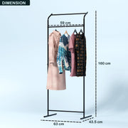 Lukzer Multi-Functional Cloth Rack Stand with Bottom Shelves & Wheels – Cat Ear Design (148x120x38cm, Black/Gold/White)