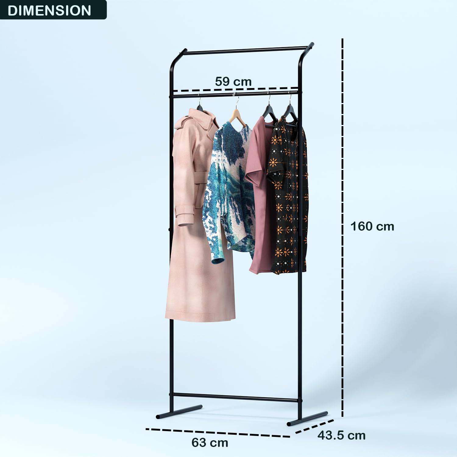 Lukzer Multi-Functional Cloth Rack Stand with Bottom Shelves & Wheels – Cat Ear Design (148x120x38cm, Black/Gold/White)