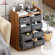 Lukzer 8 Drawer Engineered Wood Storage Organizer Cabinet with Fabric Bins (MR-028/Oak Brown)