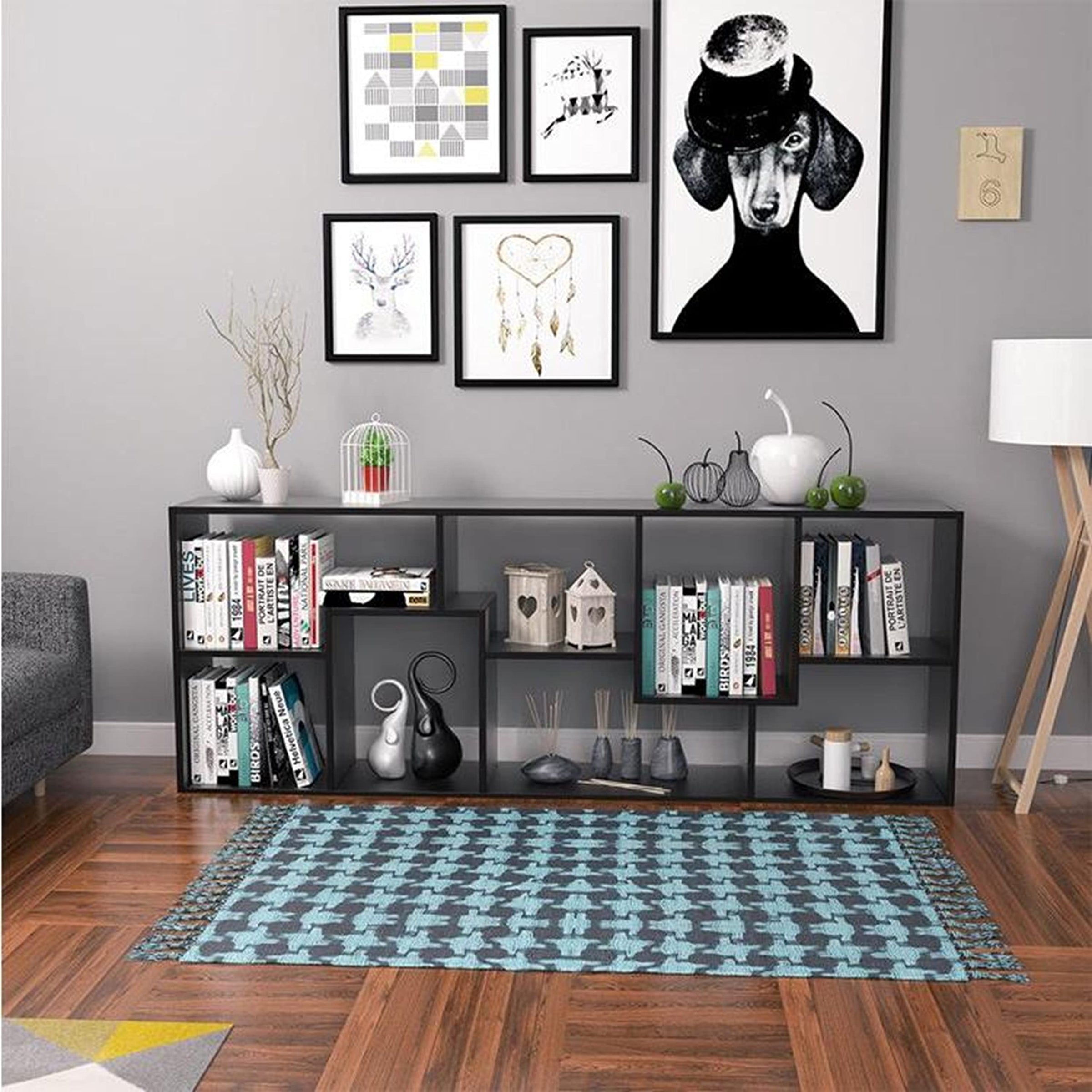 Lukzer 8 Shelves Modern Engineered Wood Book Shelf with Storage Display Rack (MR-004/Black)
