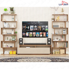 Lukzer 6-Layer S-Shaped Ladder Engineered Wood Open Bookshelf Rack (MR-002, Oak Brown)