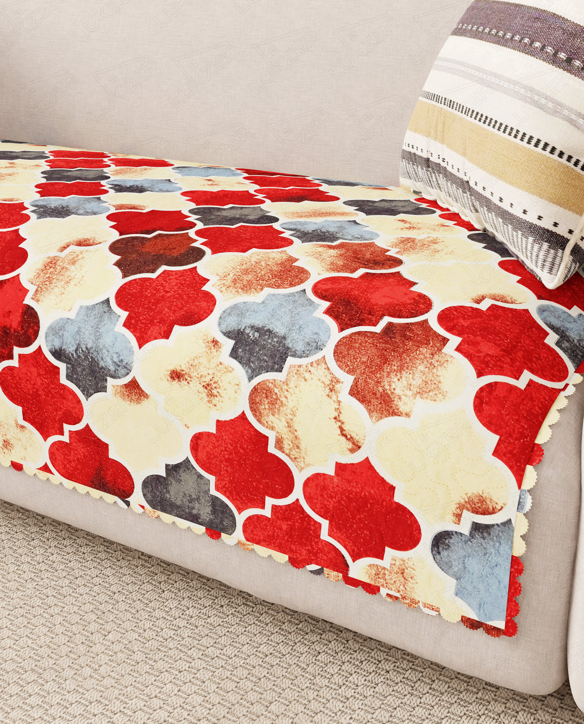 Lukzer Quilted Reversible Dessert Jewel Sofa Mat with WaveEdge Ultrasonic Cut (ONLY SEAT COVER) - SC-202-01WE