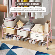Lukzer Single Pole Portable Metal Garment Rack with 2 Bottom Shelves (MGR-008/Pink)
