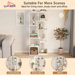 Lukzer 8 Shelves Modern Engineered Wood Book Shelf with Storage Display Rack (MR-004/White)