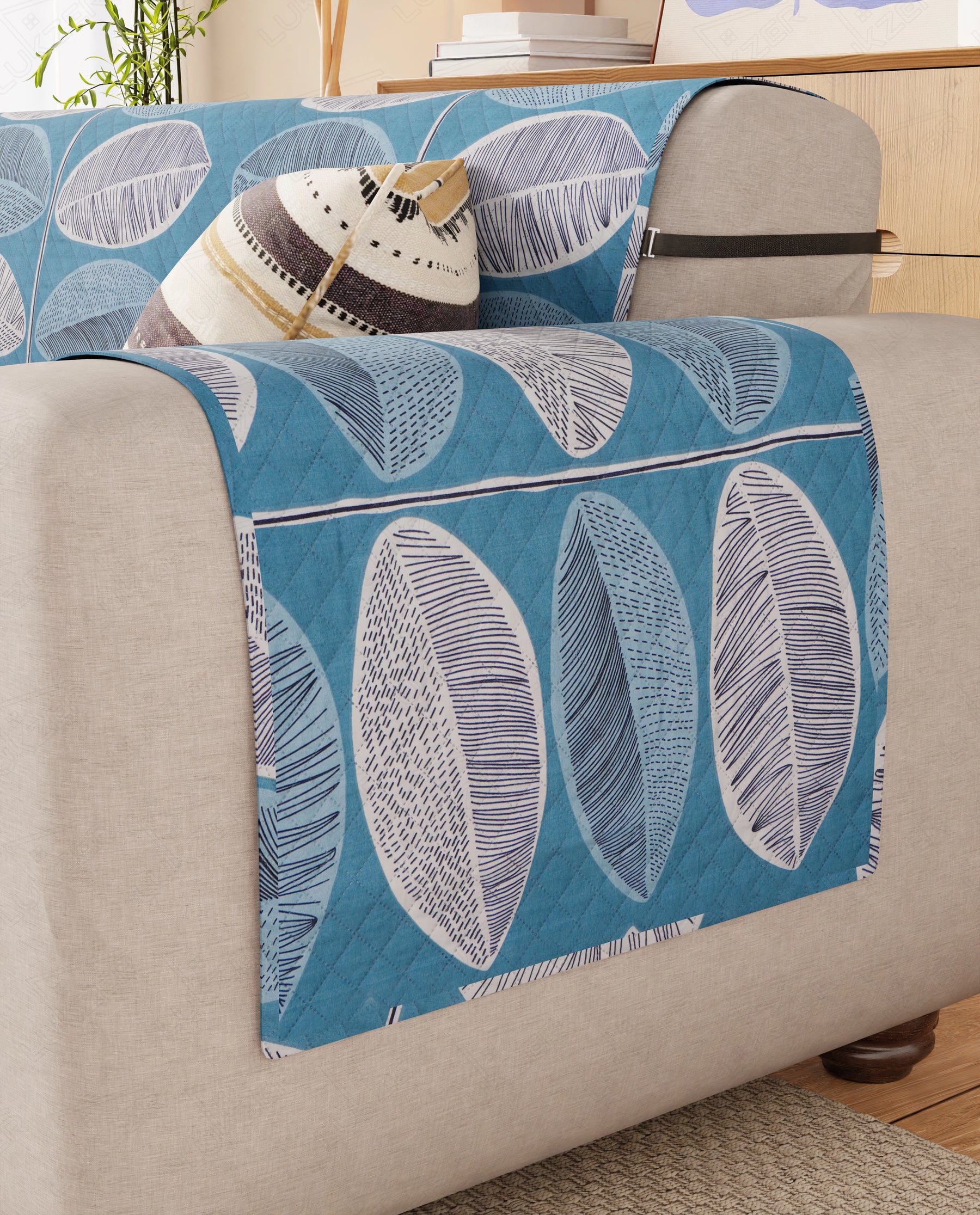 Lukzer Reversible Quilted Sofa Mat with Arms Ocean Breeze (SC-183-01/A)