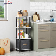 Lukzer 4-Tier Engineered Wood Bookshelf with Fabric Drawer (MRM-001/White)