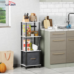 Lukzer 4-Tier Engineered Wood Bookshelf with Fabric Drawer (MRM-001/White)