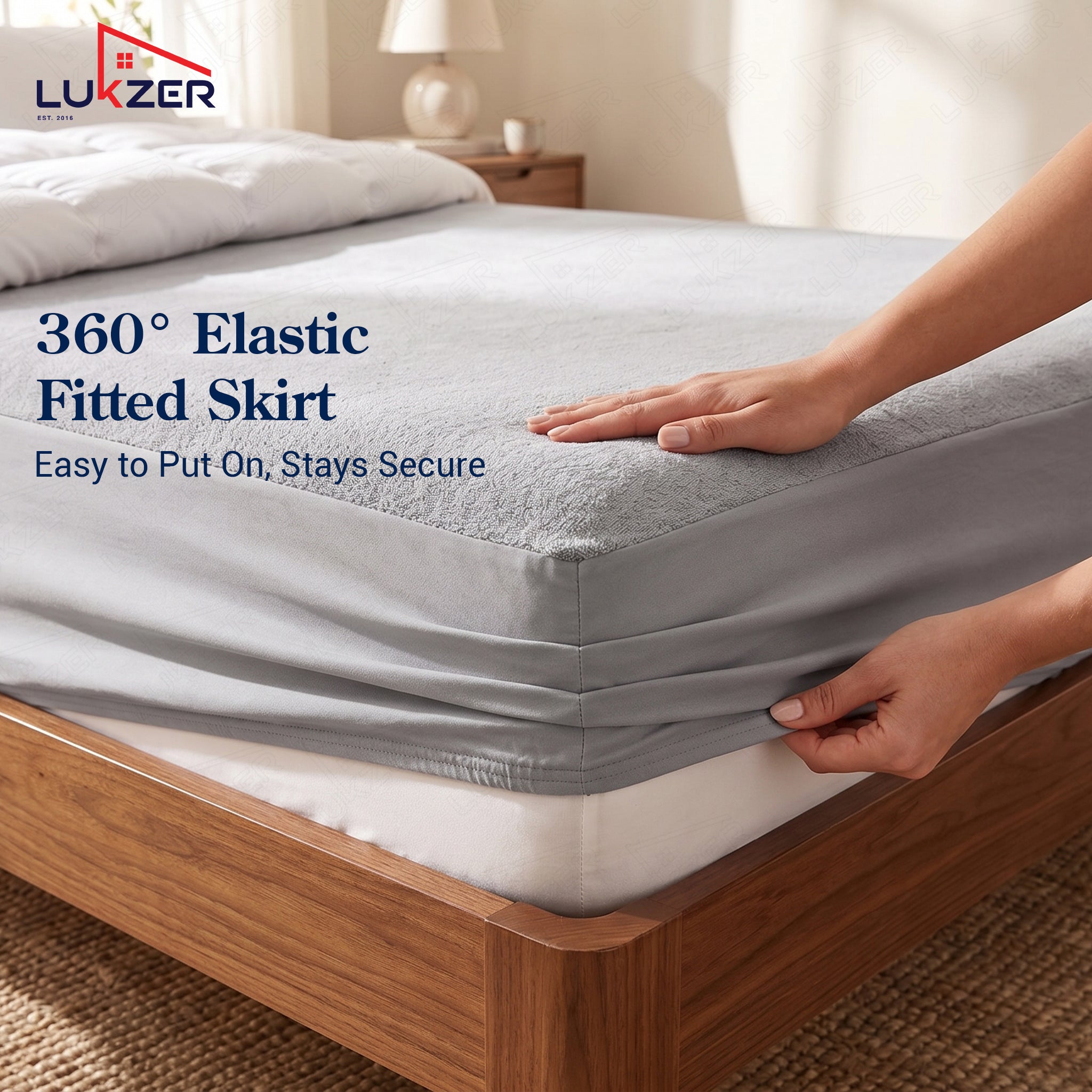Lukzer Terry Cotton Waterproof Mattress Protector Grey (MTP-GR-001)