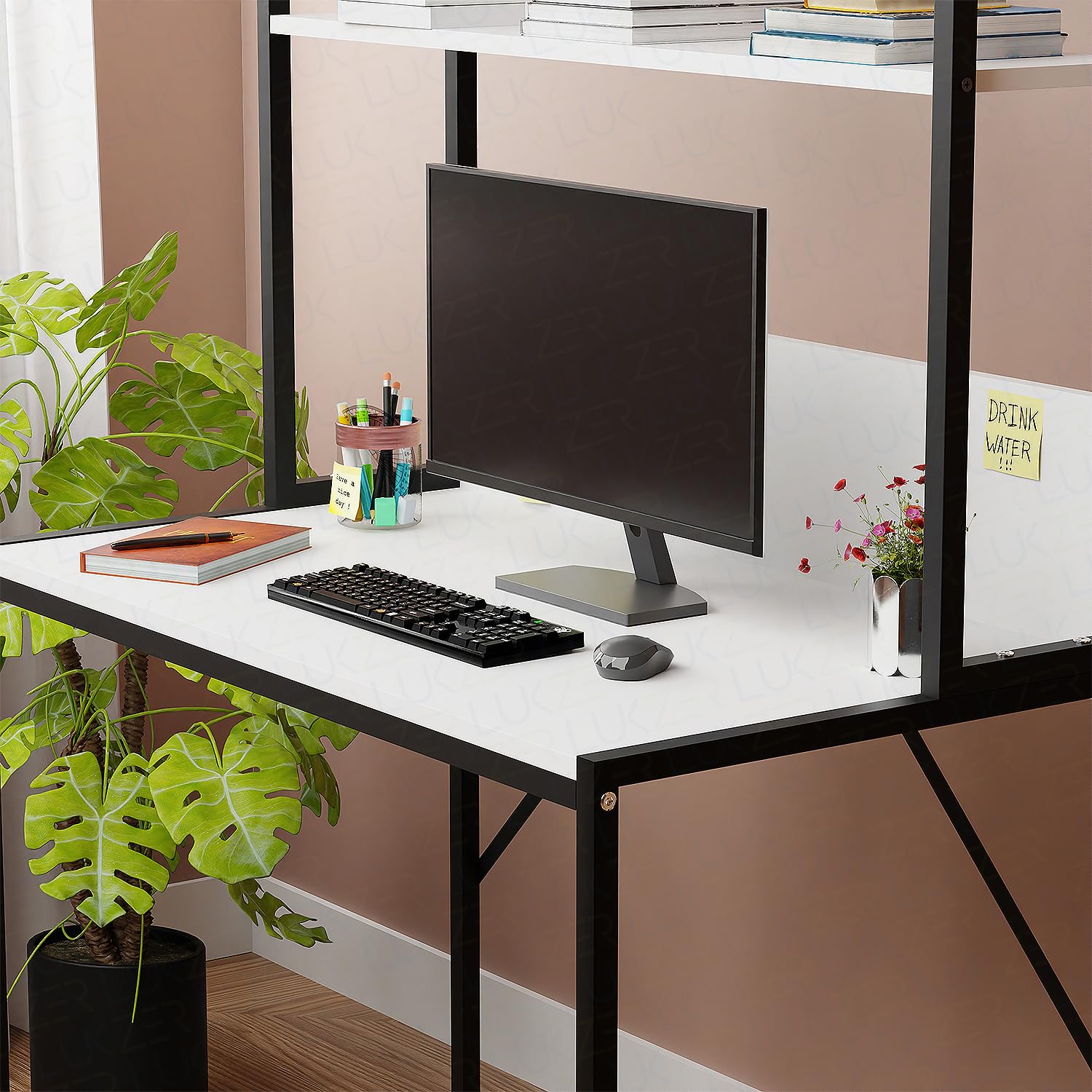 Metal &amp; Wood Computer Desk with 3 Shelves | (MST-006)