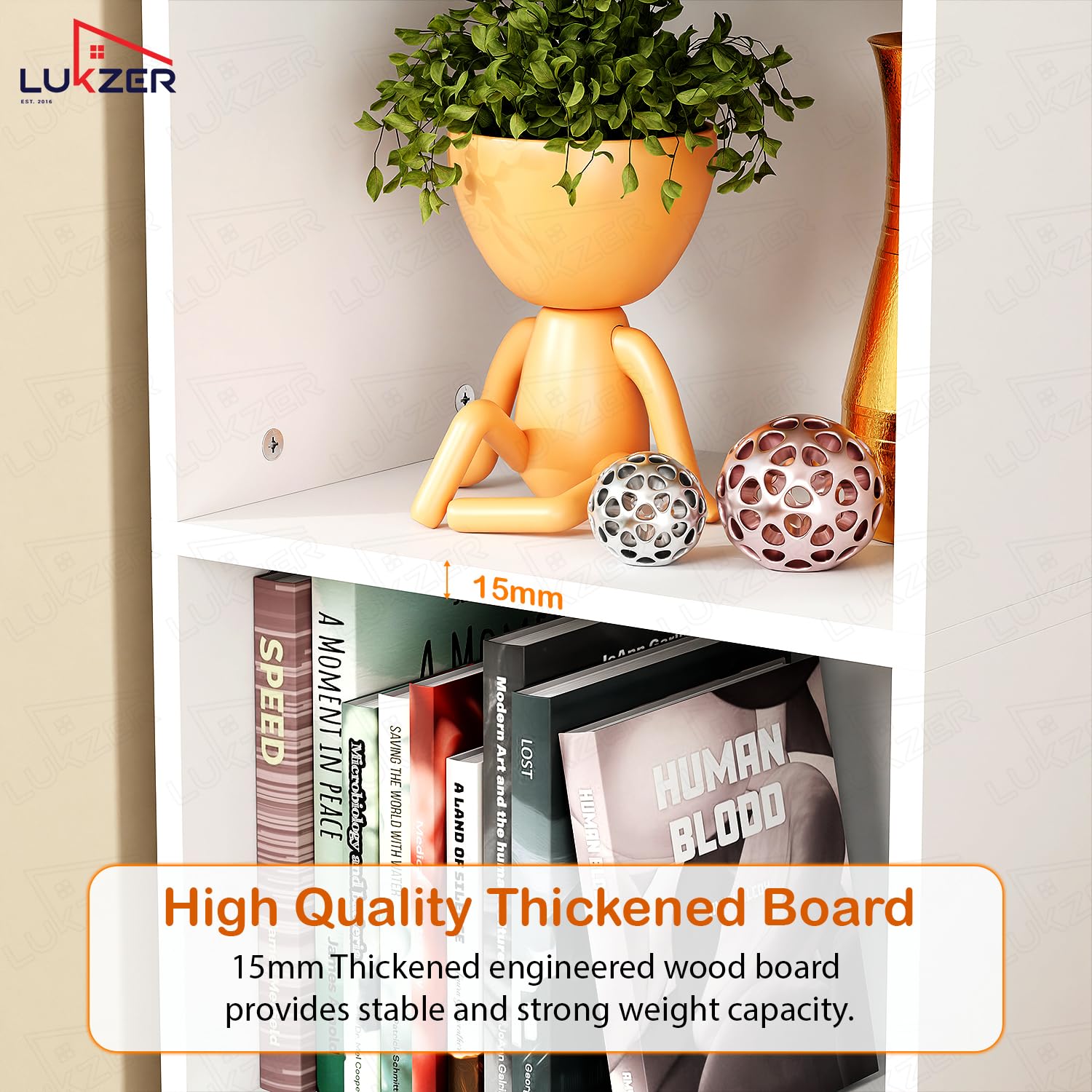 Lukzer Multipurpose Bookshelf Engineered Wood Closed Back Rack (MR-006/White)