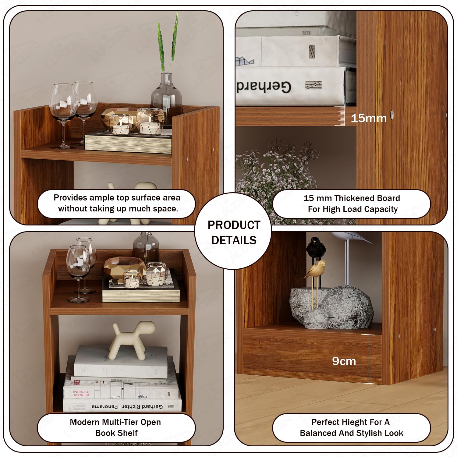 Lukzer 3 Layer Engineered Wood Multipurpose Rack Bookshelf Organizer Stand (MR-010/Oak Brown)