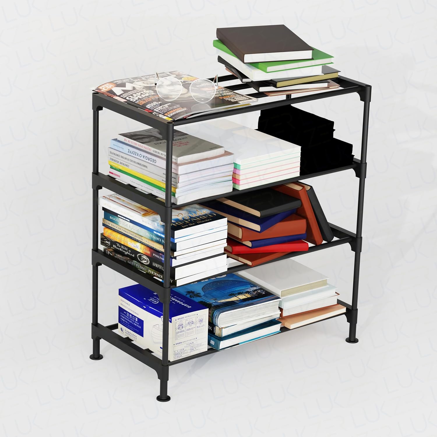Lukzer Easy DIY Metal & Plastic Bookshelf/Storage Organizer – Black & Silver (3/4/5/6 Layers)