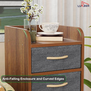 Lukzer 5-Drawer Engineered Wood Storage Cabinet with Fabric Bins & Wheels (MR-027/Oak Brown)