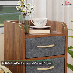 Lukzer 5-Drawer Engineered Wood Storage Cabinet with Fabric Bins & Wheels (MR-027/Oak Brown)