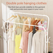 Lukzer Metal Cloth Stand with 2 Hanging Rods & Dual Storage Shelves (MGS-003/White)