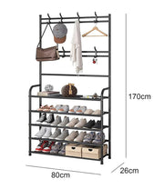 Lukzer Space-Saving Metal Garment Stand with 8 Hangers & 5-Tier Storage – Black/White (170x80x26cm)