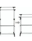 Premium Double Rod Cloth Drying Stand with 2 Bottom Shelf | (Stainless Steel & Plastic)