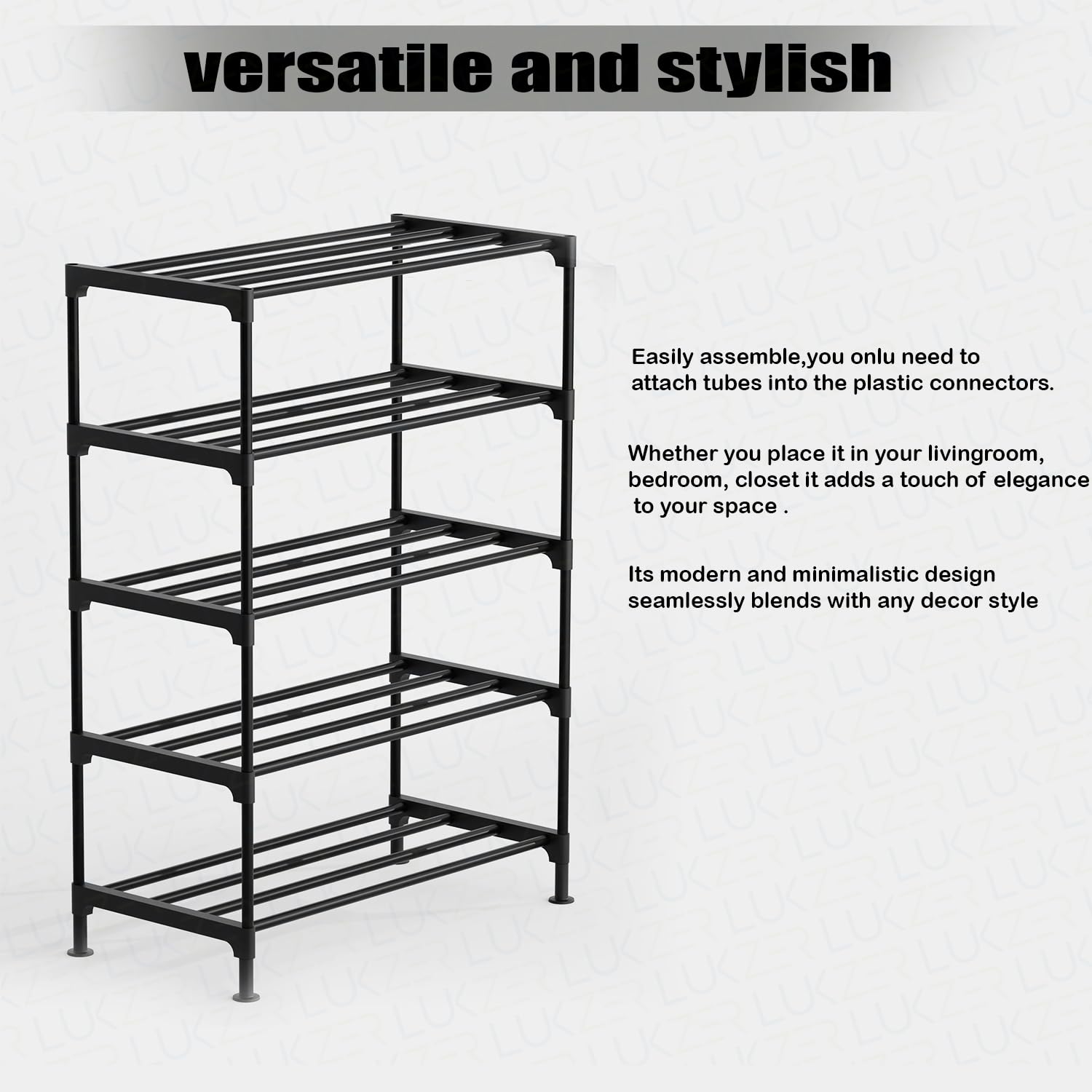 Lukzer Easy DIY Metal & Plastic Bookshelf/Storage Organizer – Black & Silver (3/4/5/6 Layers)