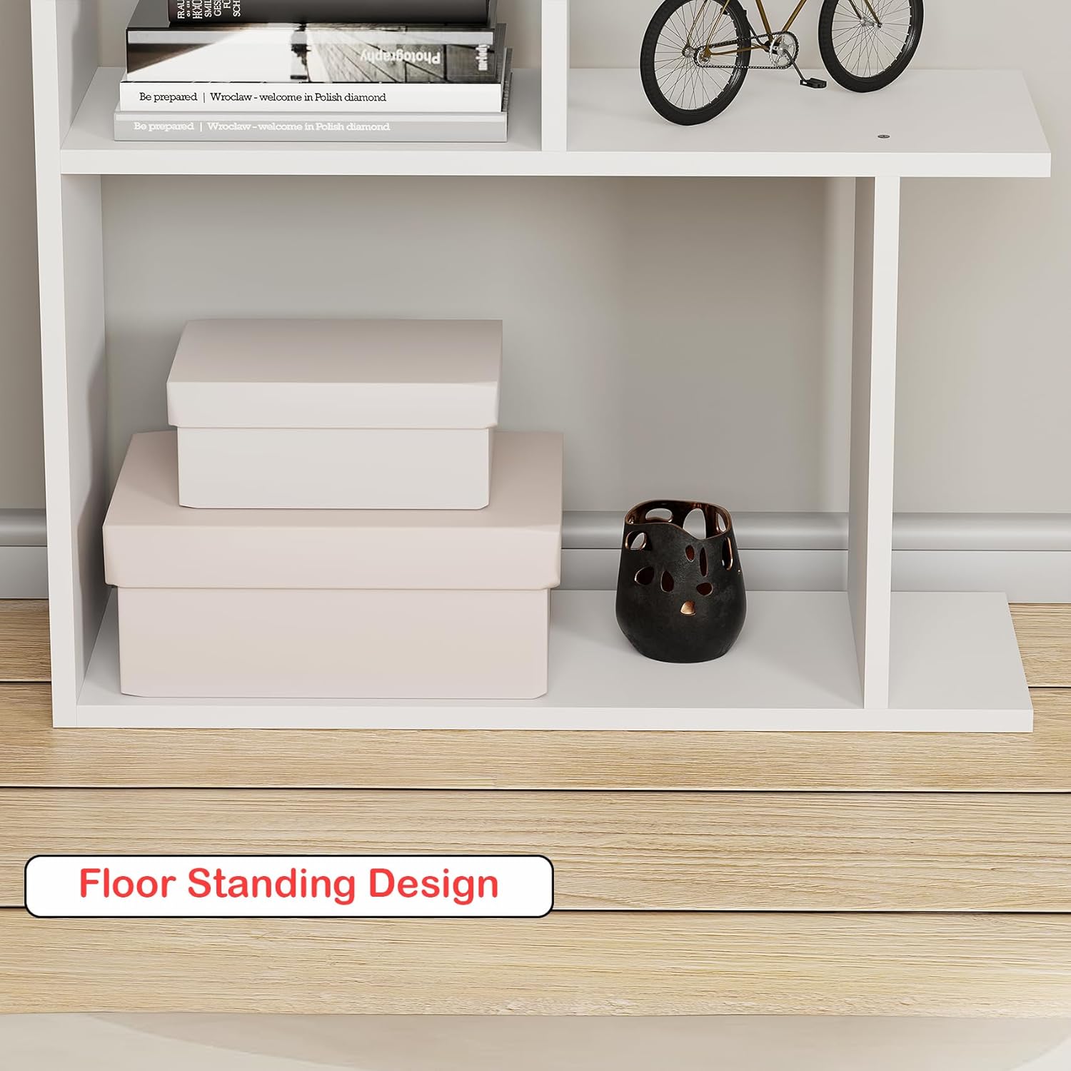 Lukzer 6 Layer Engineered Wood Space-Saving Organizer with Zigzag Open Bookshelf (MR-018/White)