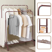Lukzer Metal Cloth Stand with 2 Hanging Rods & Storage Shelf (MGS-002/Rose Gold)