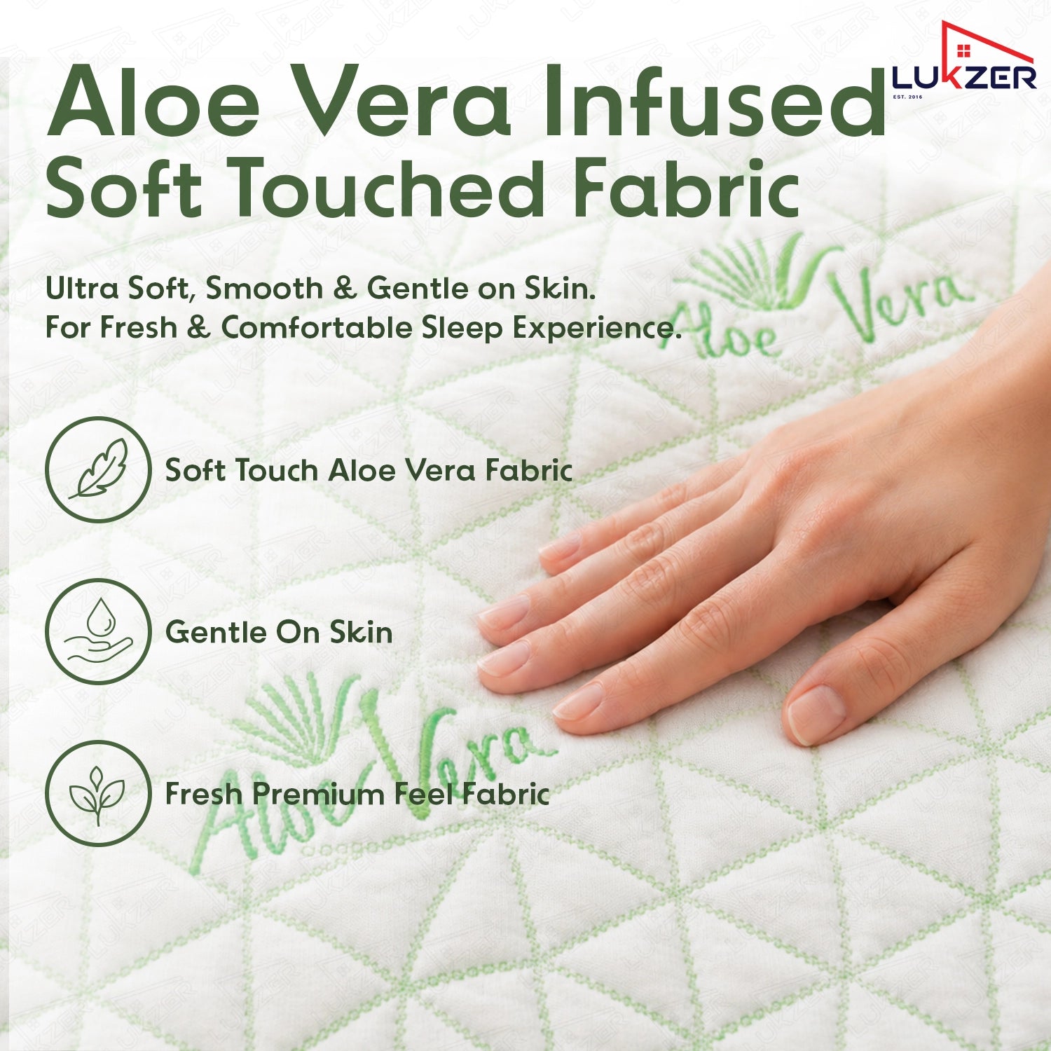 Lukzer 100% Waterproof Diamond Aloe Vera Mattress Protector/Mattress Cover / King Size - (72" x 72" Inches) - (6 x 6 ft)