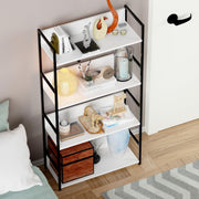 Lukzer MMR-001 Sturdy 4-Tier Storage Rack – Metal Frame, Engineered Wood (White/Oak Brown, Black/White)