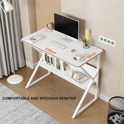 Lukzer Modern Engineered Wood Computer Desk with Bookshelf White Top & White Frame (MST-001)