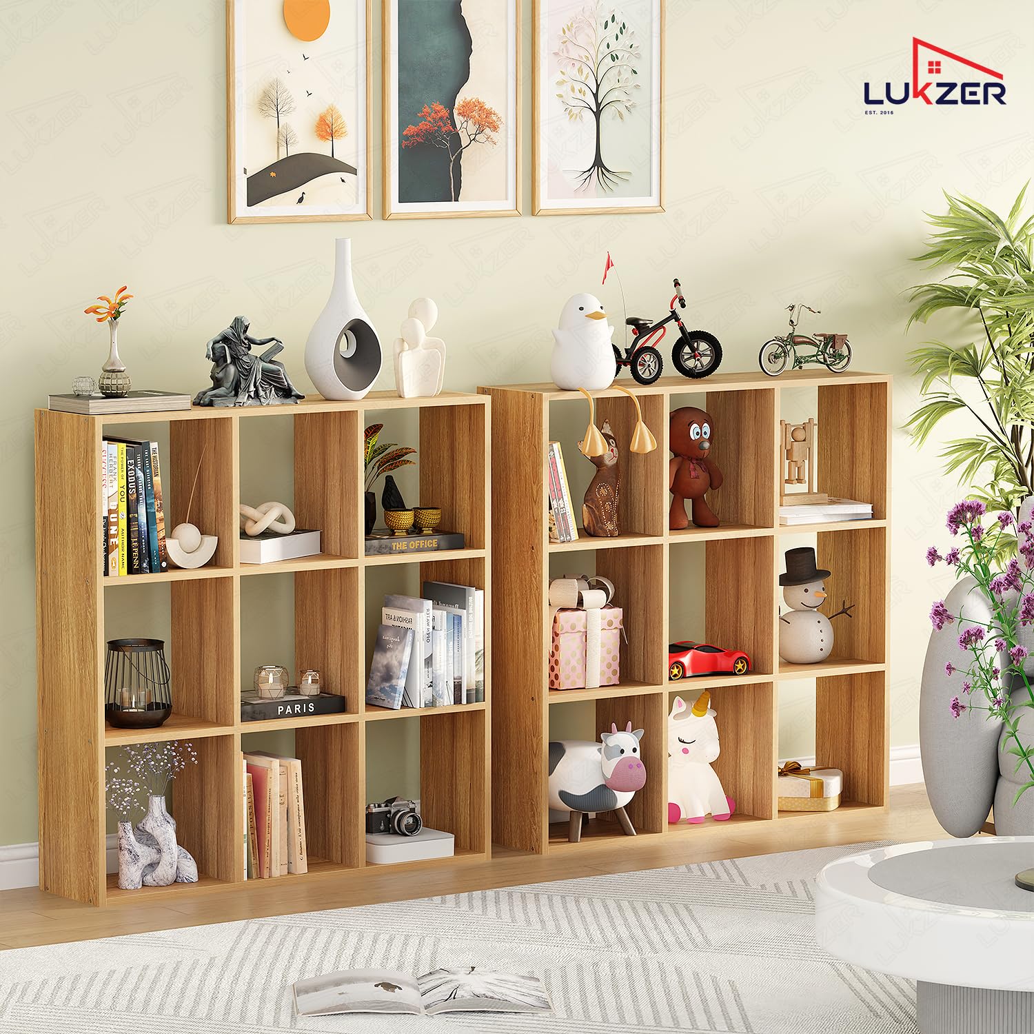Lukzer Engineered Wood 9-Cube Multipurpose Open Storage Organizer (MR-012/Light Oak)