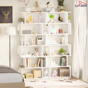 Lukzer 6-Layer S-Shaped Ladder Engineered Wood Open Bookshelf Rack (MR-002, White)