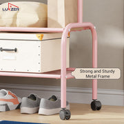 Lukzer Single Pole Portable Metal Garment Rack with 2 Bottom Shelves (MGR-008/Pink)