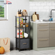 Lukzer 4-Tier Engineered Wood Bookshelf with Fabric Drawer (MRM-001/Wenge)