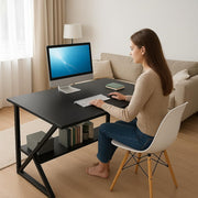 Lukzer Modern Engineered Wood Computer Desk with Bookshelf Black Top & Black Frame (MST-001)