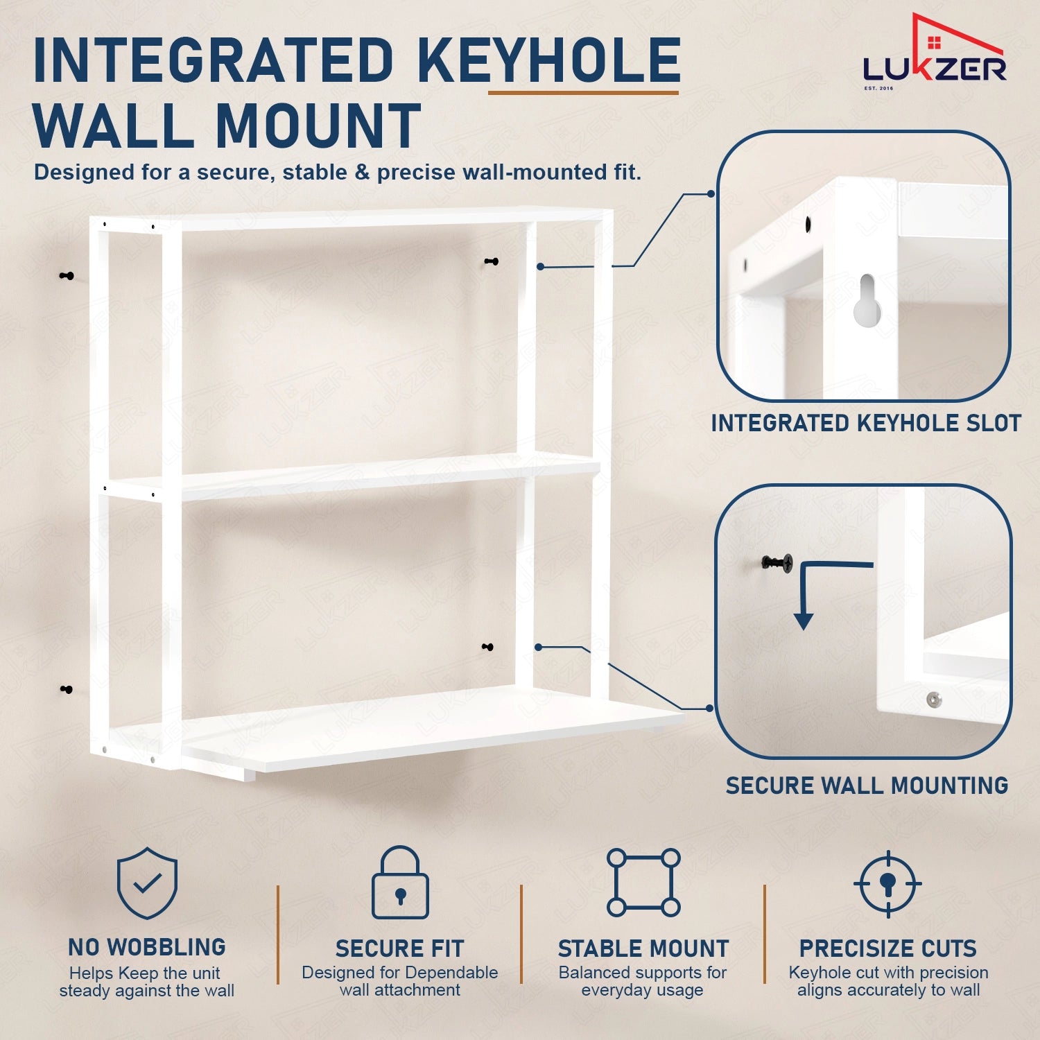 Lukzer Wall Mounted Study Table with Multipurpose Storage Shelves (MMR-007/White & White)