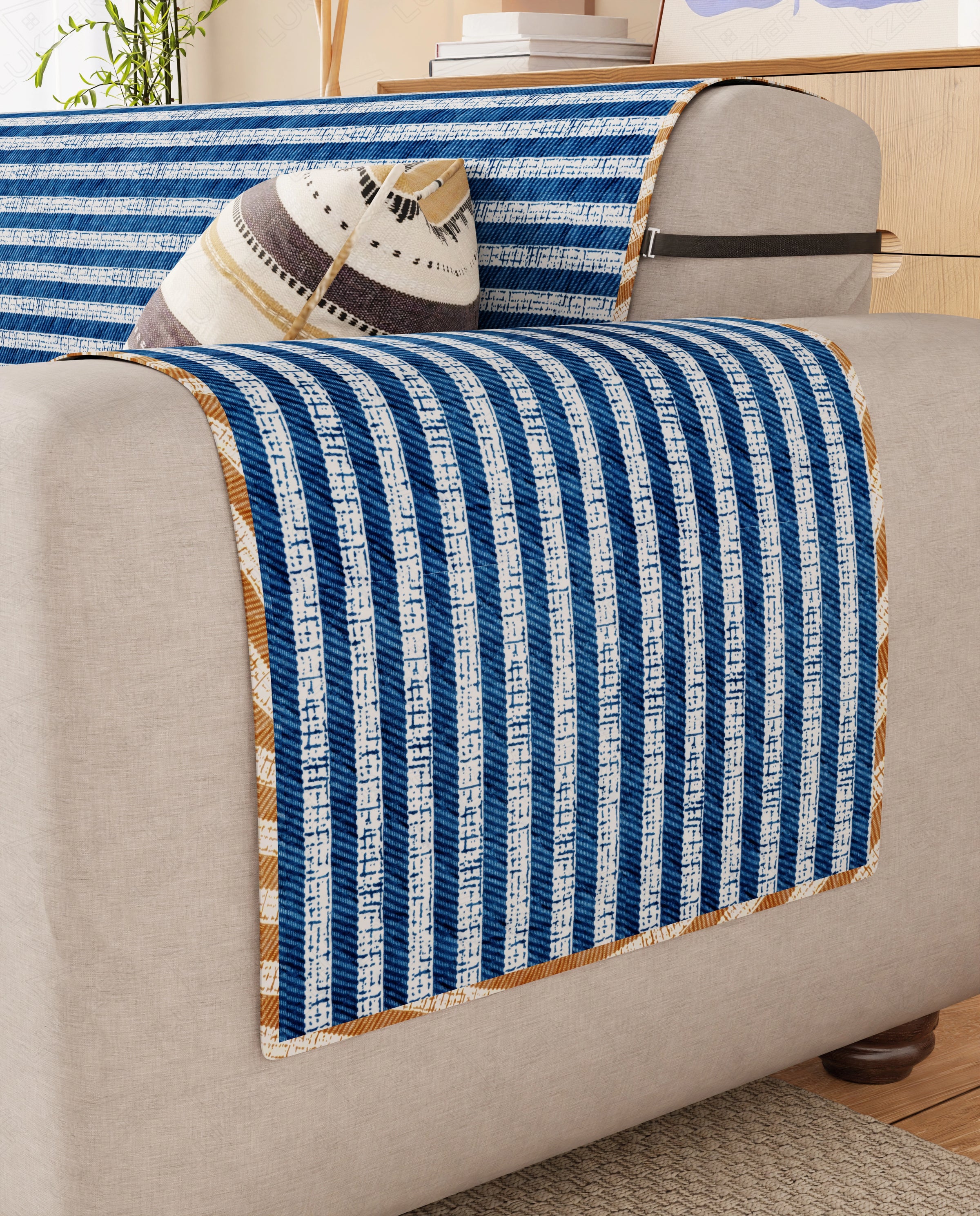 Lukzer Reversible Quilted Sofa Mat with Arms Optical Stripe (SC-184-01/A)
