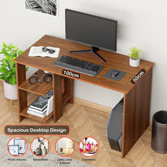 Lukzer Engineered Wood Study & Computer Table Office Desk with Bookshelf (ST-007/ Oak Brown)