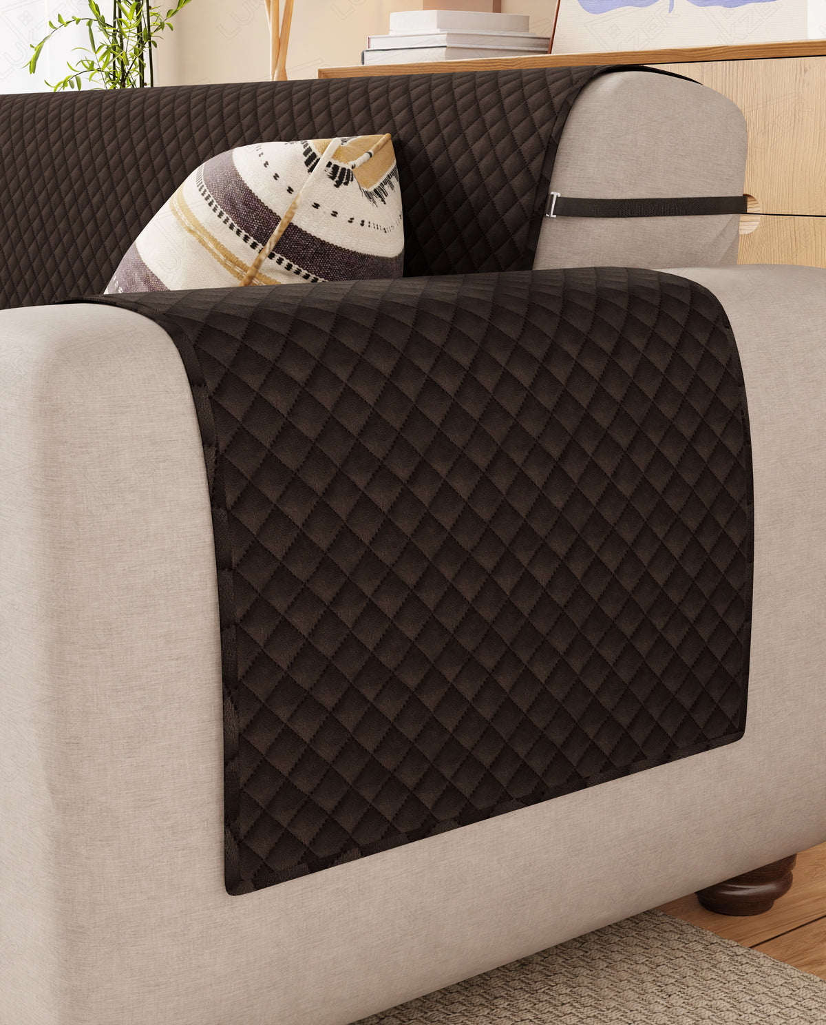Lukzer Quilted Velvet Sofa Mat Dark Umber (SC-221-01)