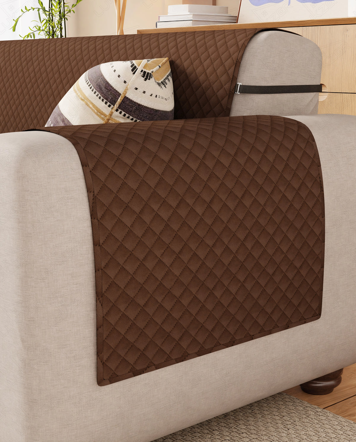 Lukzer Quilted Velvet Sofa Mat Caramel Brown (SC-222-01)