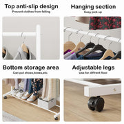 Lukzer Metal Double Rod Cloth Stand with Bottom Shelf & Wheels (MGS-006/White)