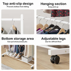 Lukzer Metal Double Rod Cloth Stand with Bottom Shelf & Wheels (MGS-006/White)