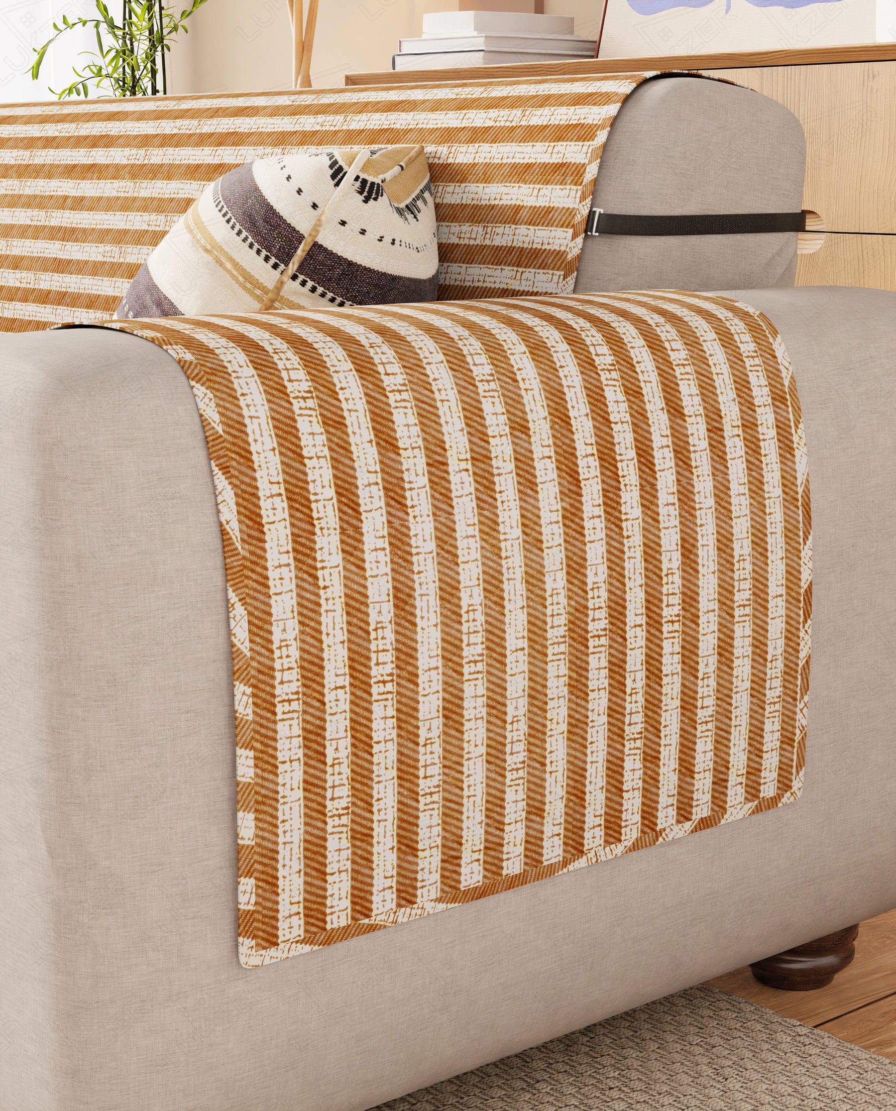 Lukzer Reversible Quilted Sofa Mat with Arms Optical Stripe (SC-184-01/A)