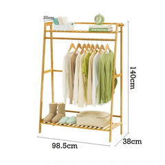 Lukzer Bamboo Garment Stand with Top & Bottom Shelves (CH-498)