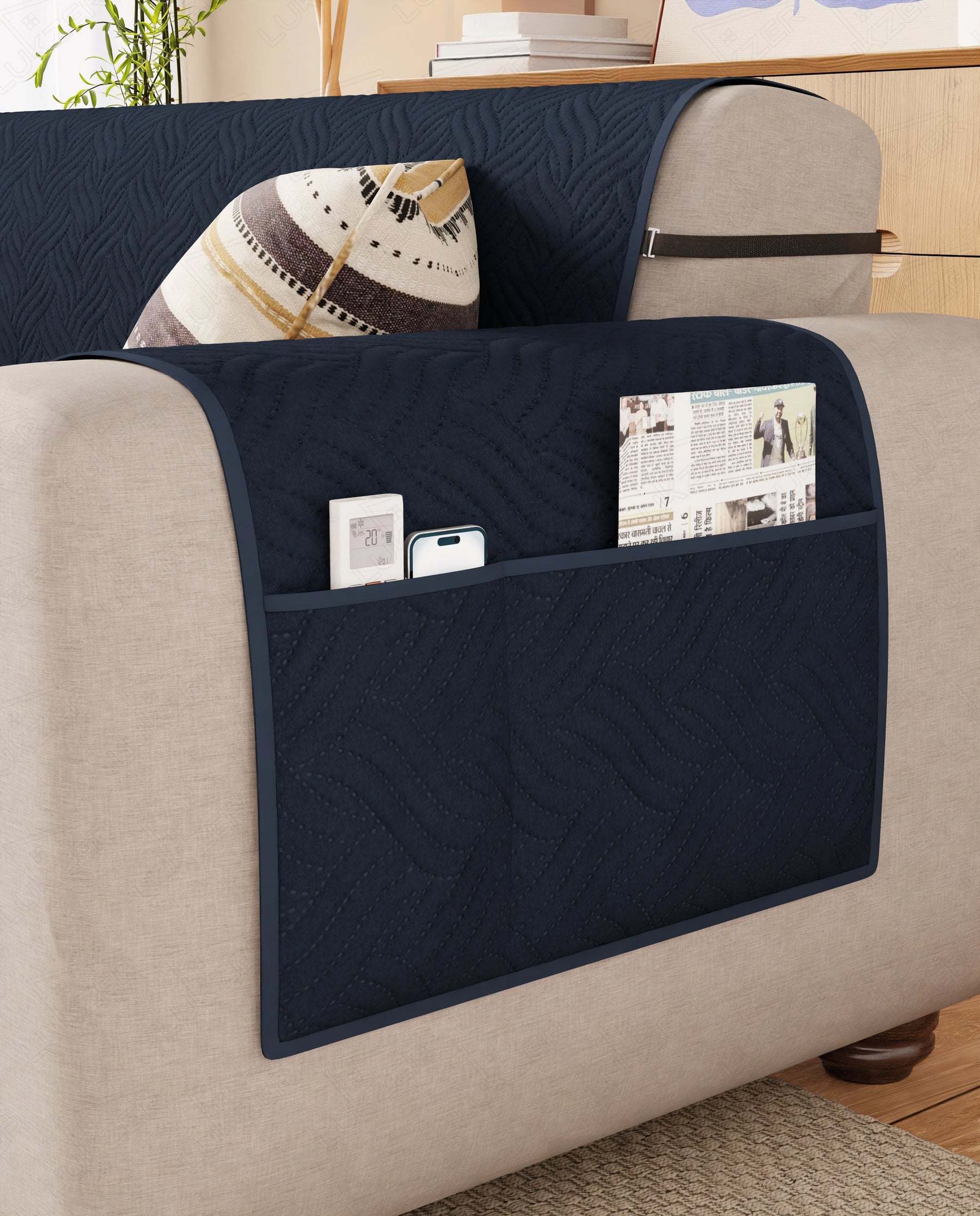 Lukzer Reversible Quilted Sofa Mat with Arms Aqua Weave Blue (SC-215-01)