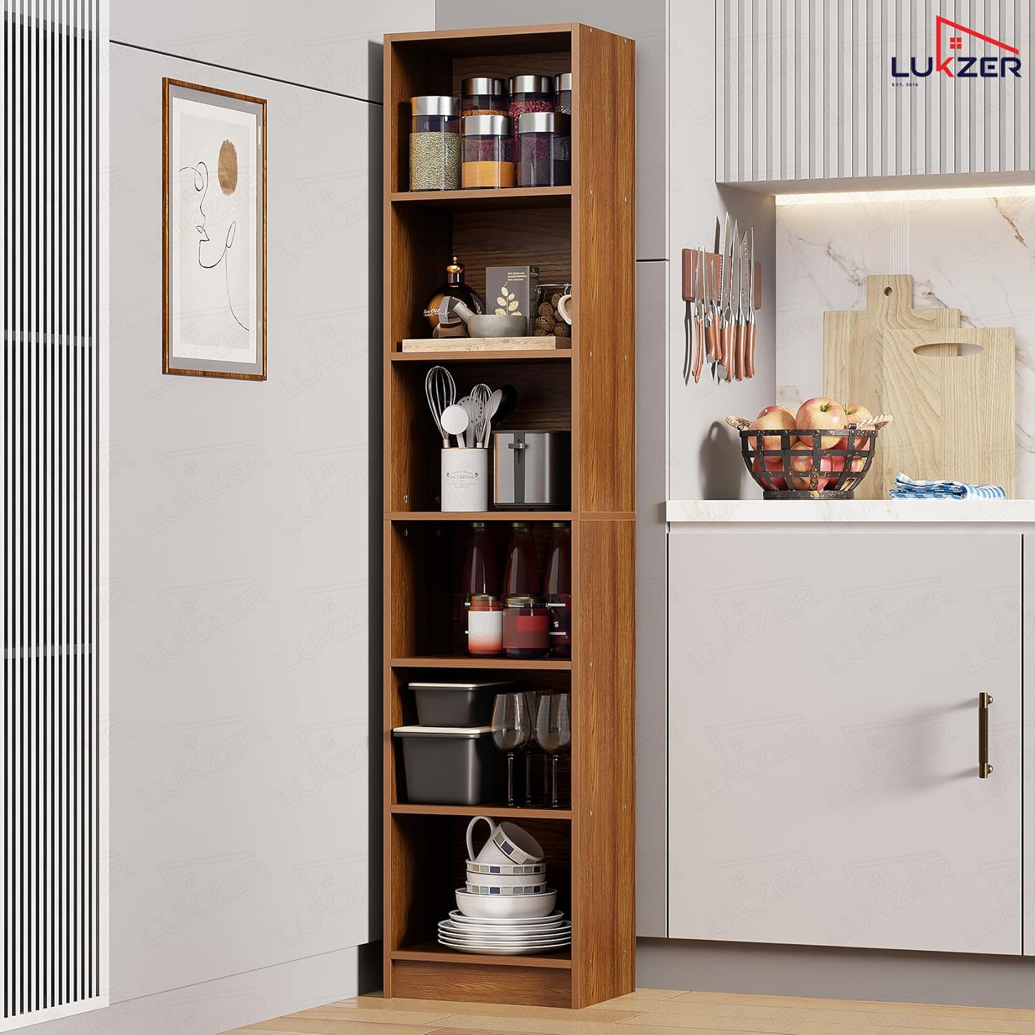 Lukzer Multipurpose Bookshelf Engineered Wood Closed Back Rack (MR-006/Oak Brown)