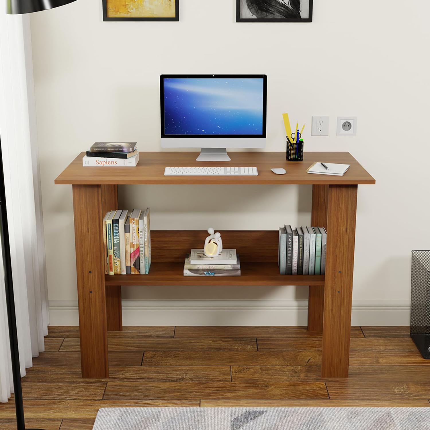 Lukzer Modern Computer Desk with Bookshelf Study Table Made with Engineered Wood (ST-005/Oak Brown)