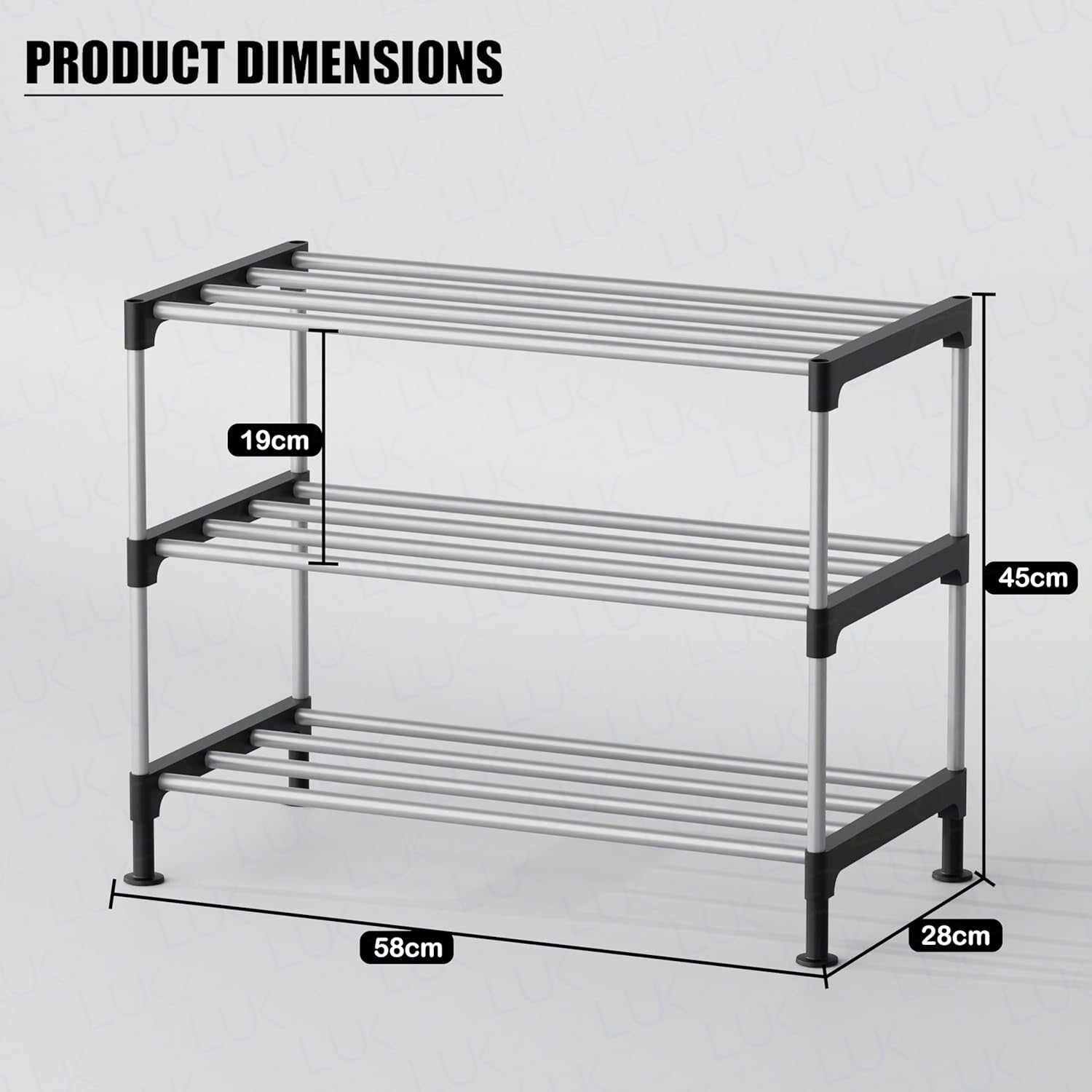Lukzer Easy DIY Metal & Plastic Bookshelf/Storage Organizer – Black & Silver (3/4/5/6 Layers)