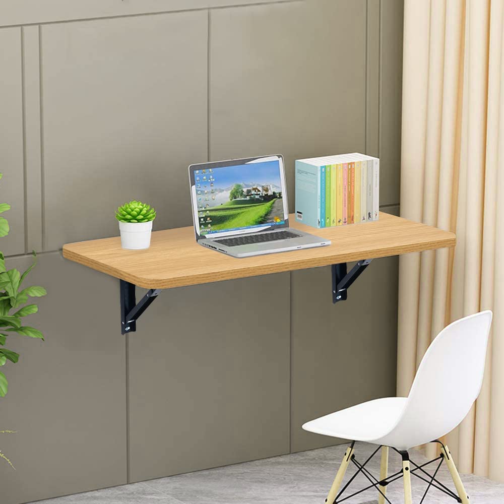 Lukzer Multi-purpose Engineered Wood Wall Mounted Foldable Rack Table (MT-002/Light Oak)