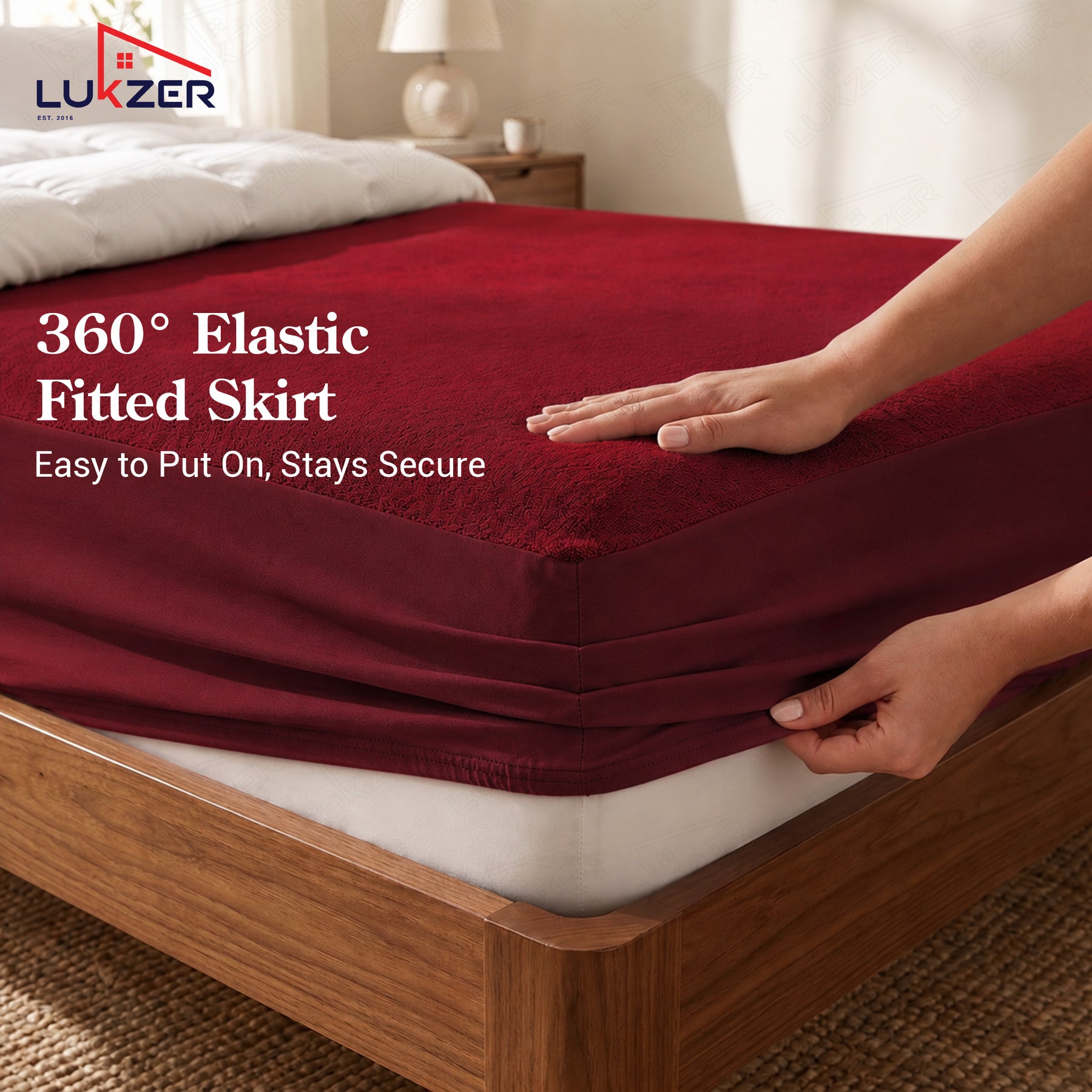Lukzer Terry Cotton Waterproof Mattress Protector Maroon (MTP-MAR-001)