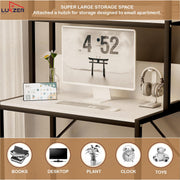 Lukzer 3-Layer Metal & Wooden Computer Desk & Study Table with Bookshelf (MST-006/White)