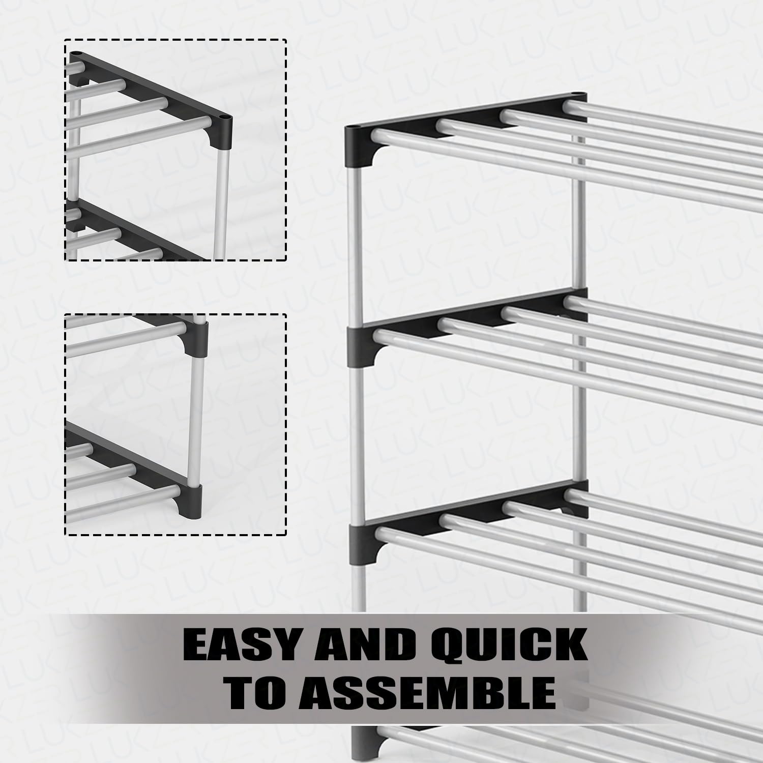 Lukzer Easy DIY Metal & Plastic Bookshelf/Storage Organizer – Black & Silver (3/4/5/6 Layers)